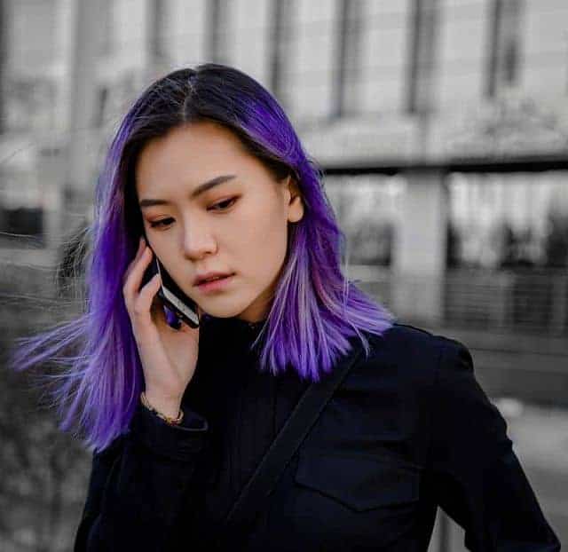 Asian girl with bright violet hair