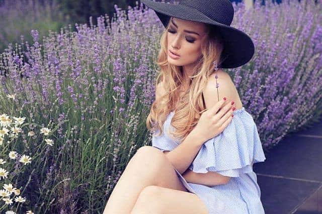 Blonde woman in a lavender field