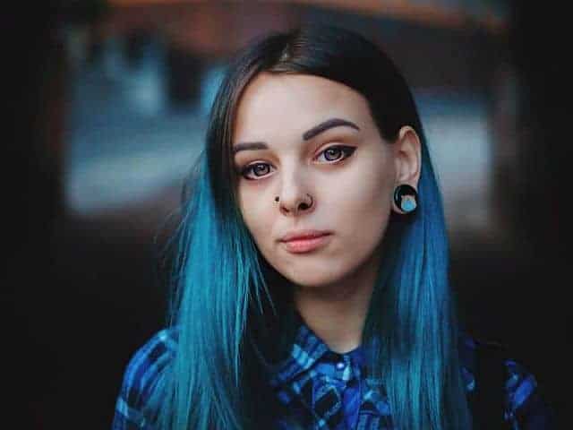 Fashion girl with blue hair color 