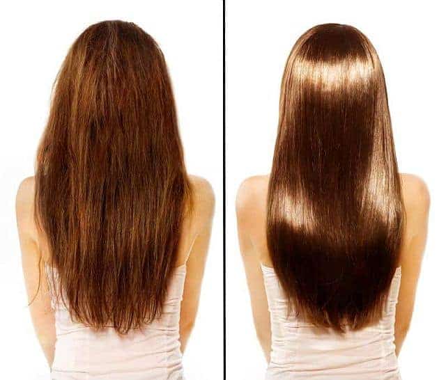 Hair before and after hair gloss treatment 
