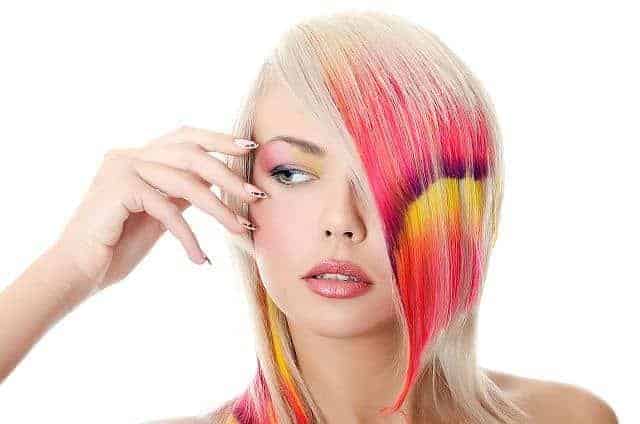 a girl with multicolored hair