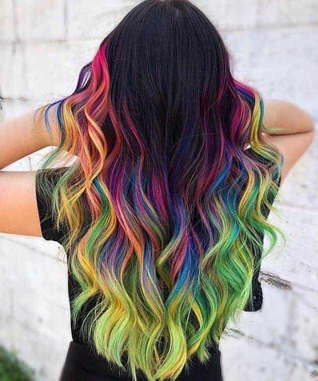 A girl with long rainbow hair