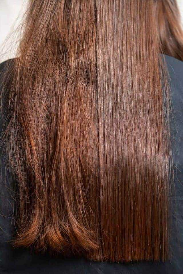 long hair partially straightened 