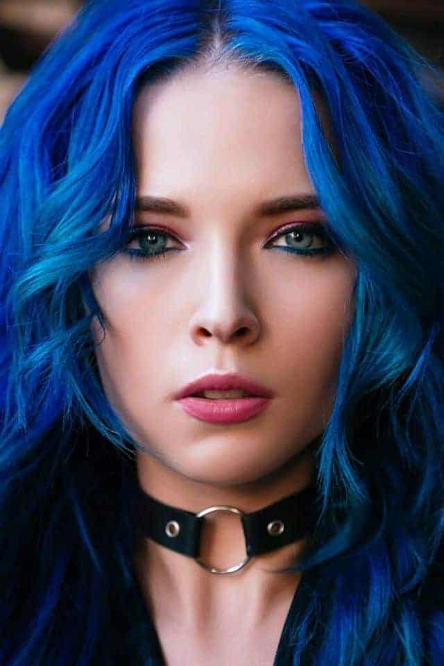 young girl with blue colored hair