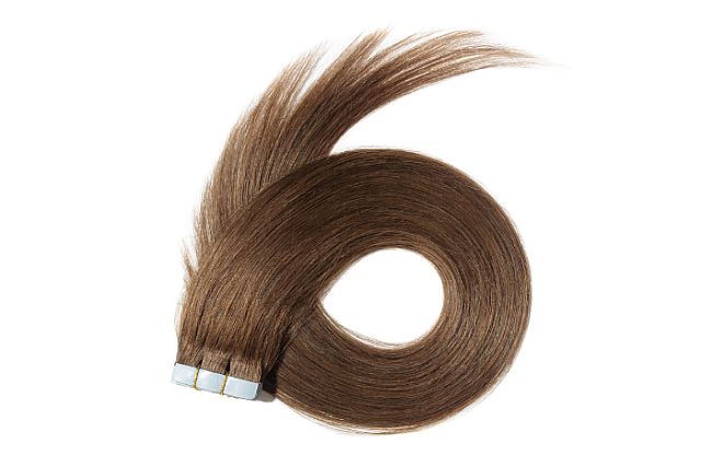 A sample of tape-in hair extensions