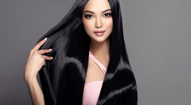 Beautiful Asian woman with Japanese straightened hair