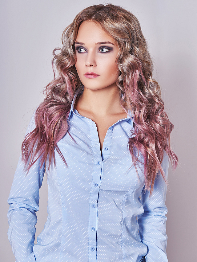 beautiful young girl with pastel pink hair