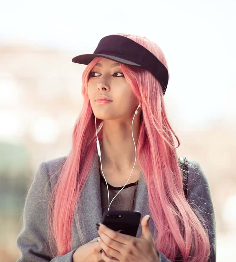 Asian woman with synthetic hair creative cosplay