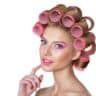 beautiful woman with velcro hair curlers