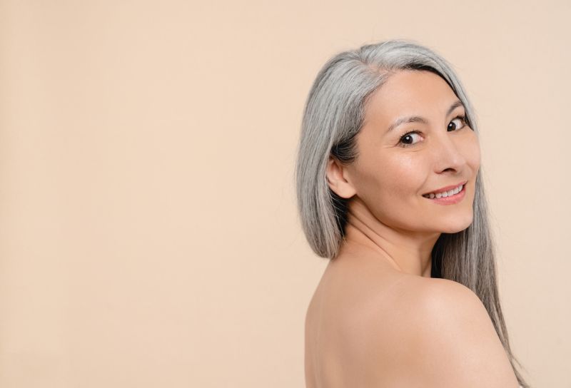 middleaged woman with grey hair